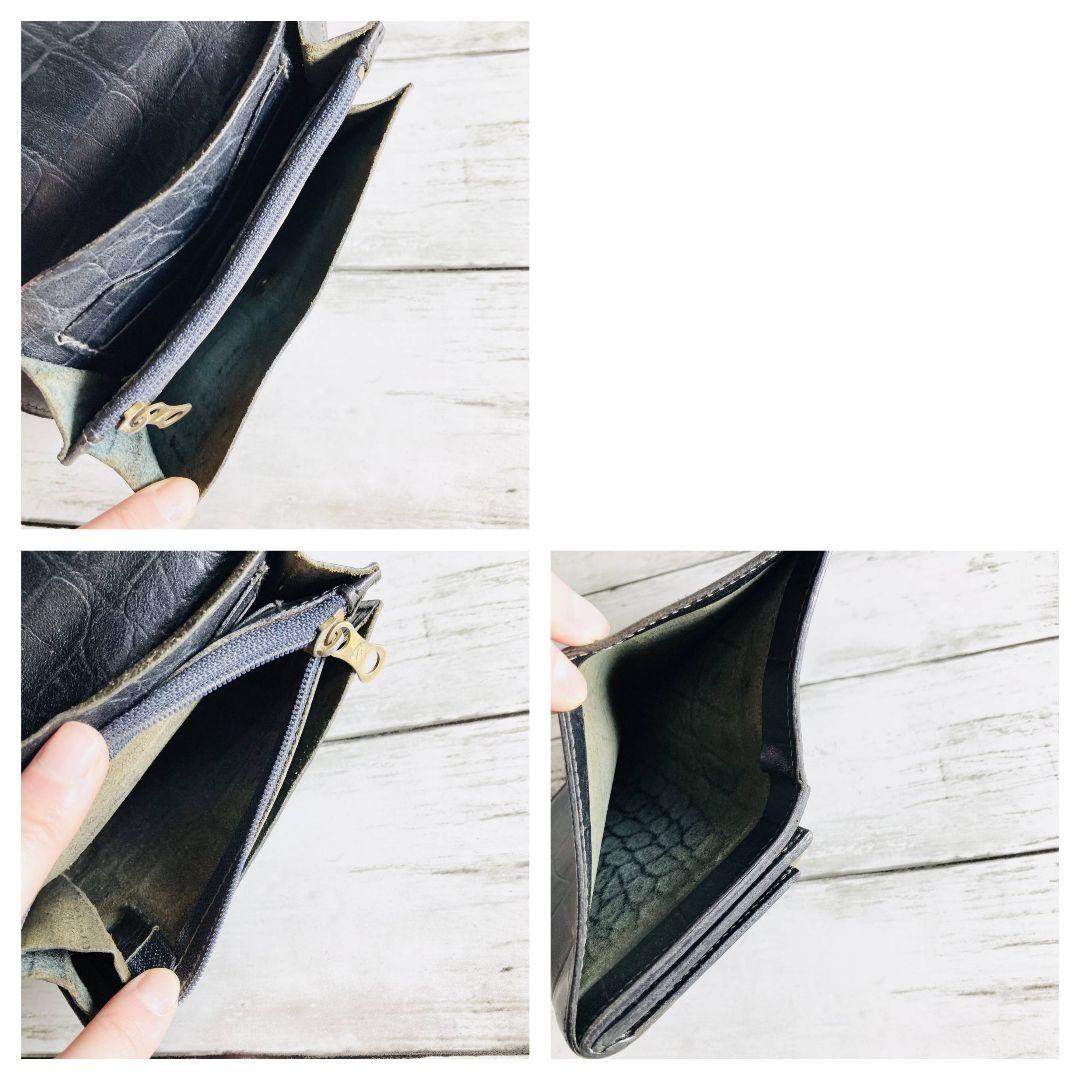 Hirokoさま専用【希少　高級感漂うクロコ型押し】折財布　黒　バイソン刻印