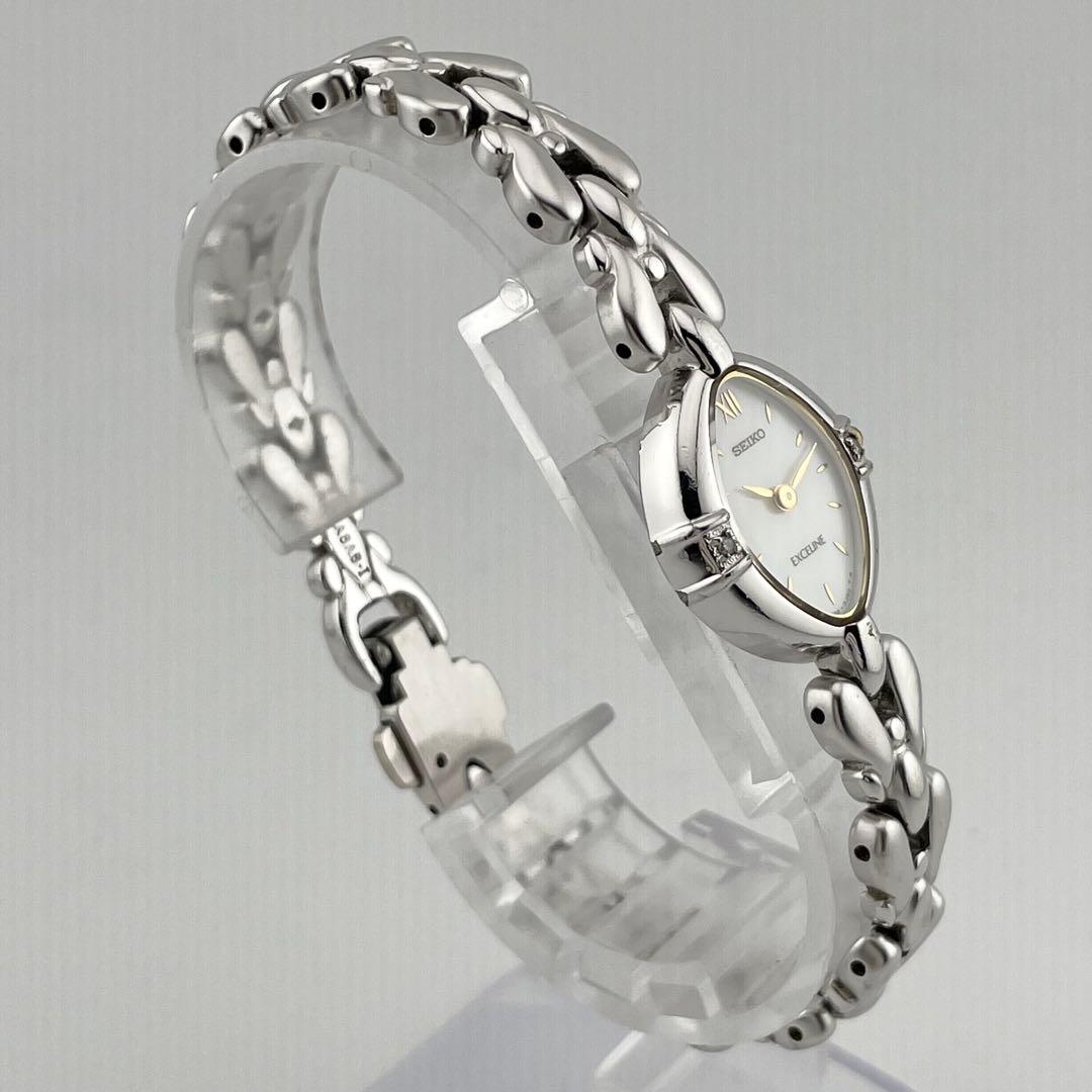 【稼働/新品電池】セイコー　エクセリーヌ　シェル文字盤　2P ダイヤ　腕時計