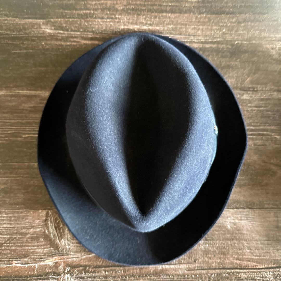 ボルサリーノ　ネイビー　ウール フェルトハット リボン　イタリア製　60cm