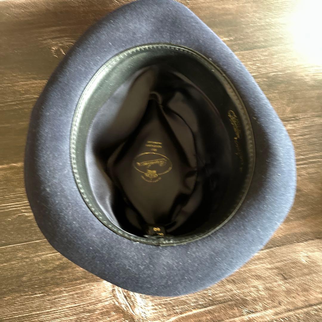ボルサリーノ　ネイビー　ウール フェルトハット リボン　イタリア製　60cm