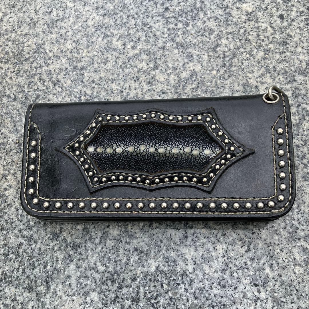 パイソン×スティングレイ　レザー バイカー　ウォレット　特注　アイアンクロス