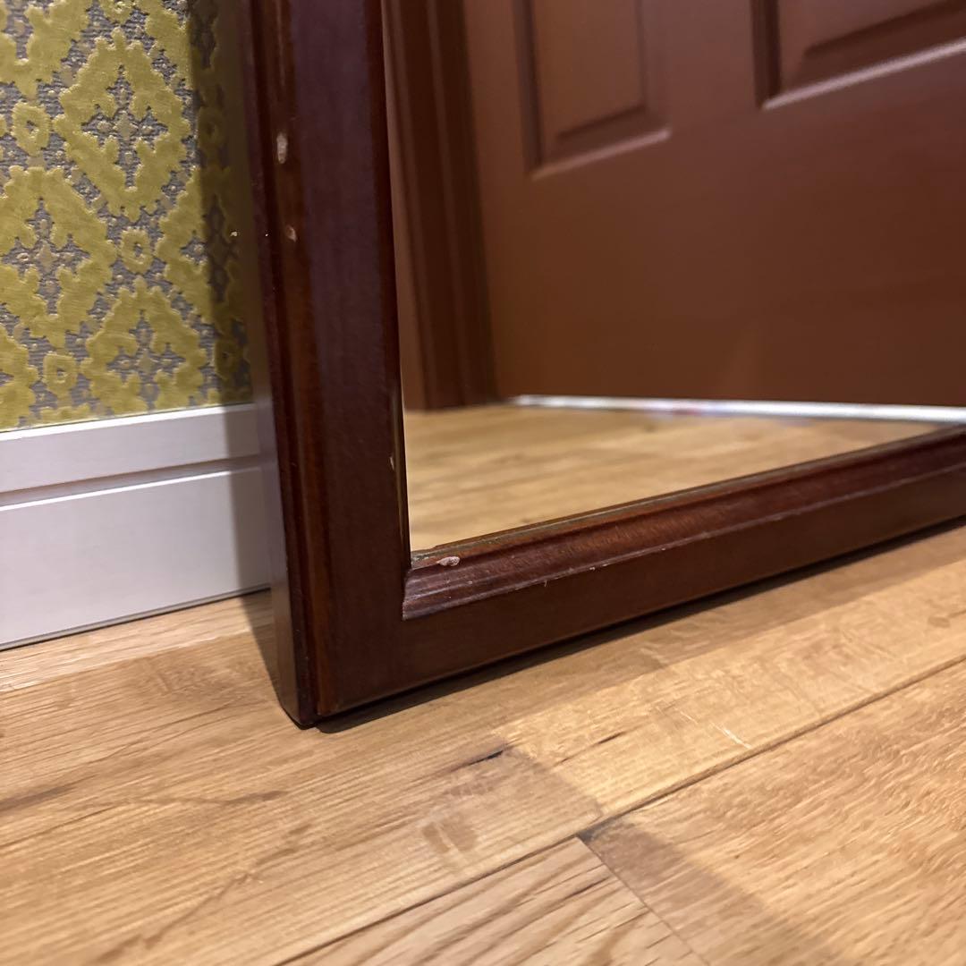 イタリア製 チーク材 ウォールミラー 壁掛け鏡 アンティーク ヴィンテージ