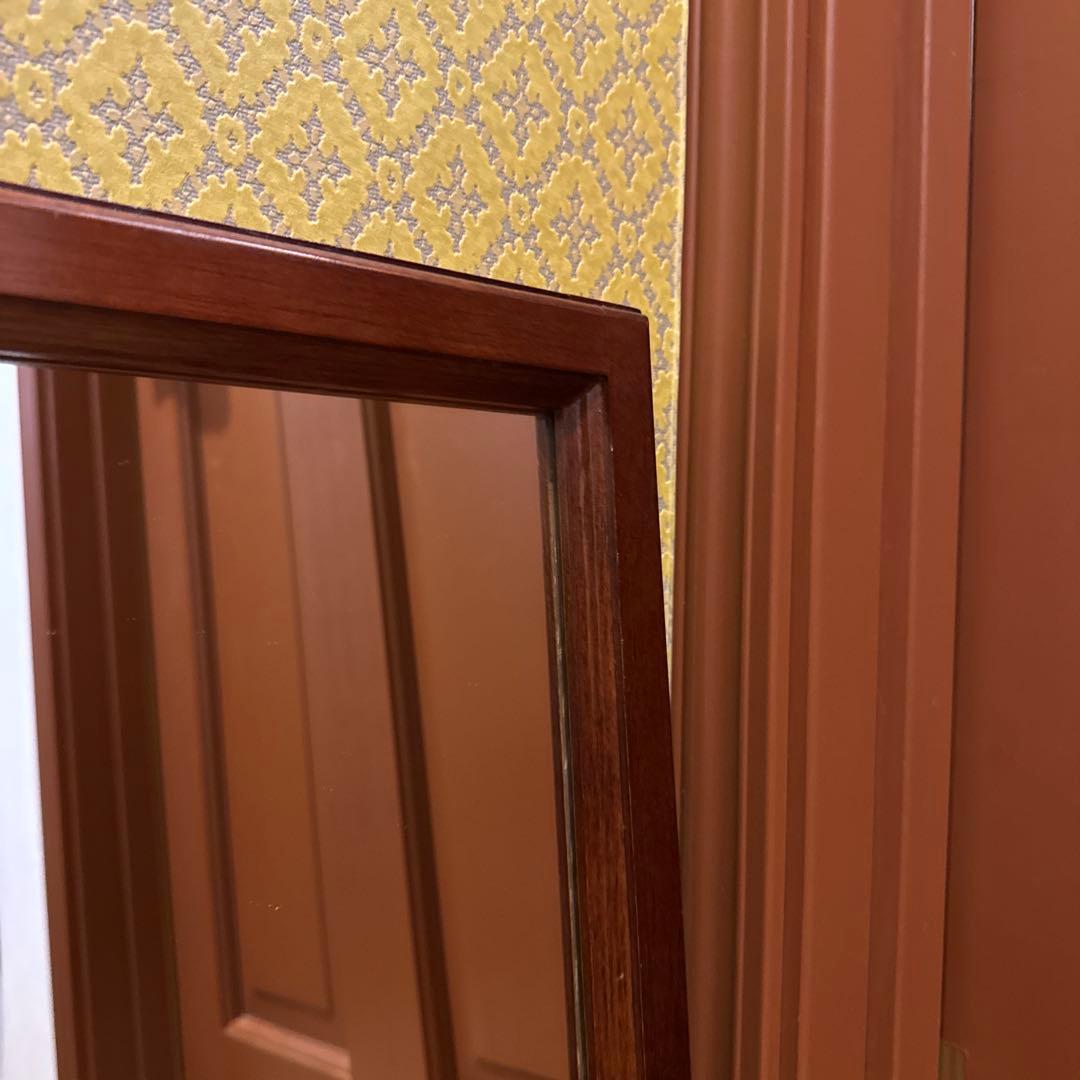 イタリア製 チーク材 ウォールミラー 壁掛け鏡 アンティーク ヴィンテージ