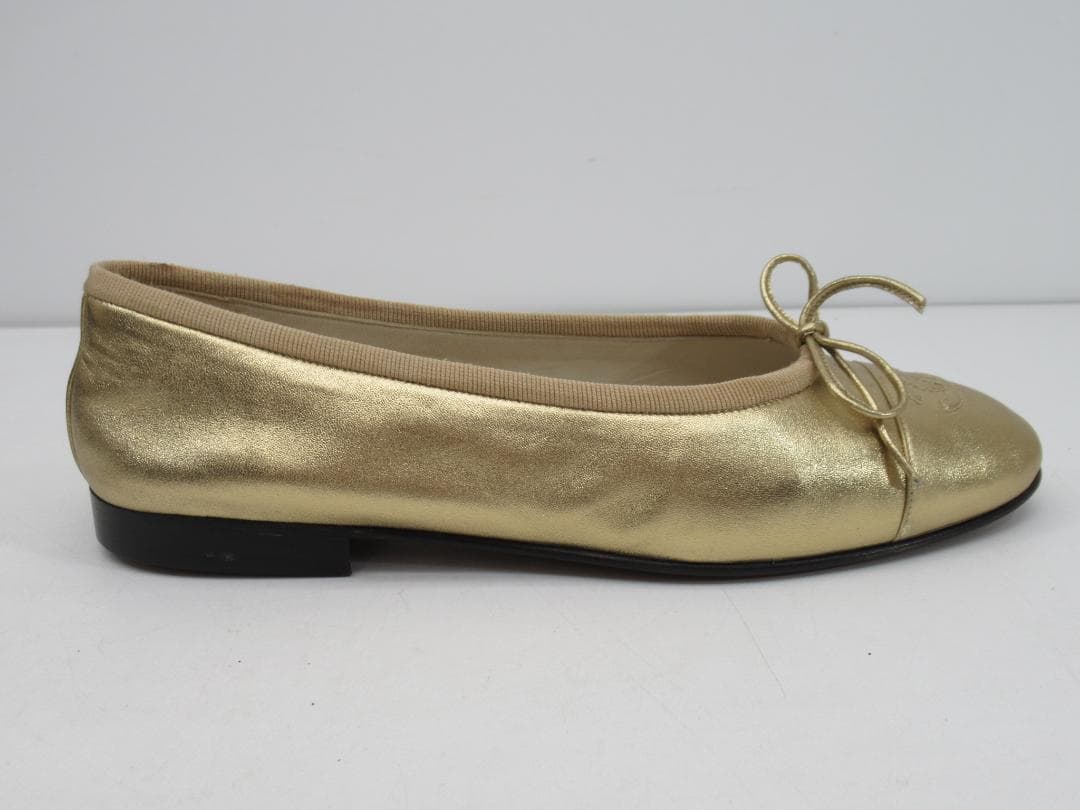 【正規品】シャネル ココマーク バレエシューズ ゴールド 38 N87