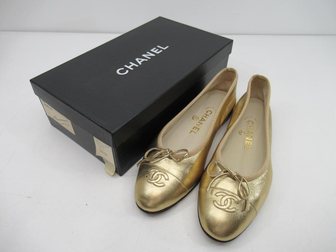 【正規品】シャネル ココマーク バレエシューズ ゴールド 38 N87