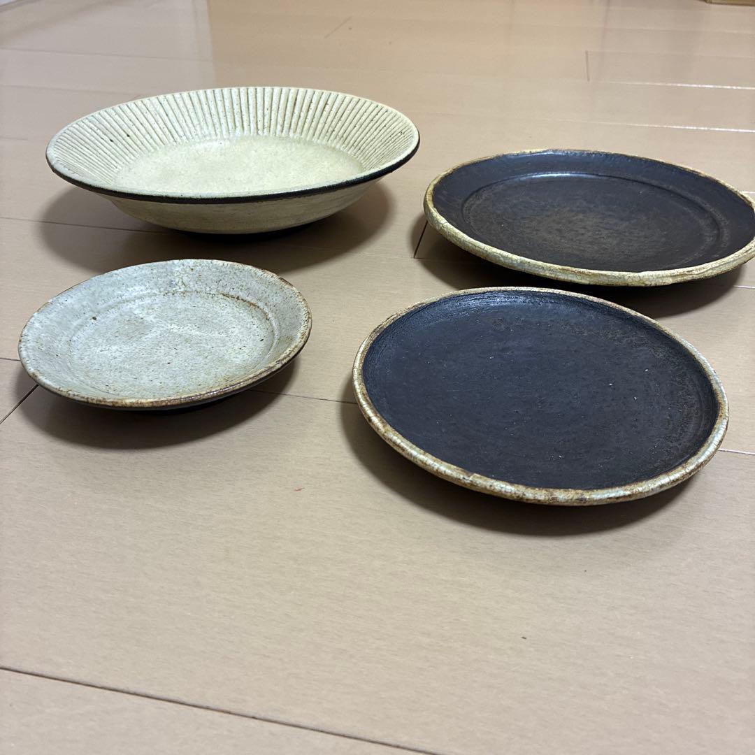⭐︎額賀章夫⭐︎セット①⭐︎新品未使用⭐︎プリーツ等皿4枚セット⭐︎笠間焼⭐︎