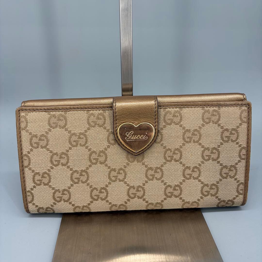Gucci GGパターン 長財布 ベージュ/ゴールド