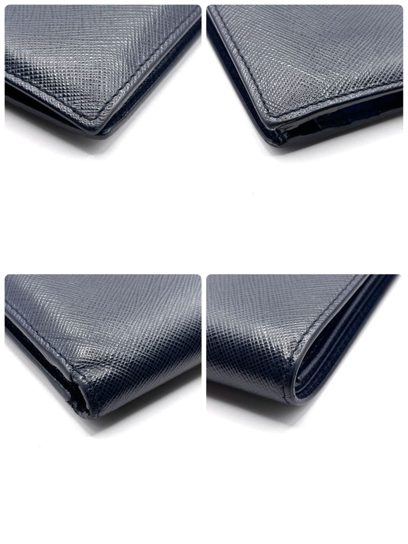 プラダ 折り財布 サフィアーノ レザー シャイン ロゴ ネイビー マルチカラー