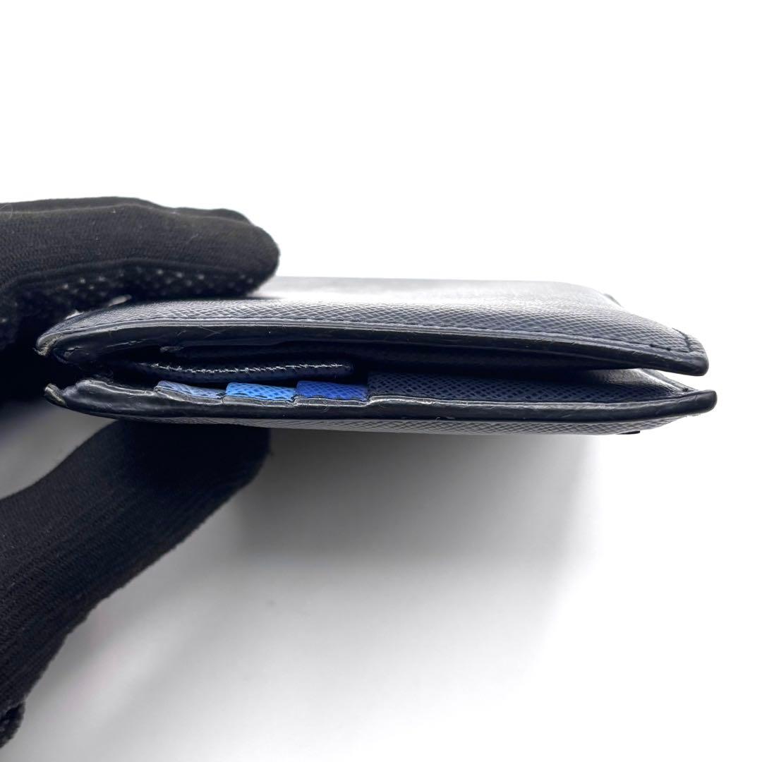 プラダ 折り財布 サフィアーノ レザー シャイン ロゴ ネイビー マルチカラー