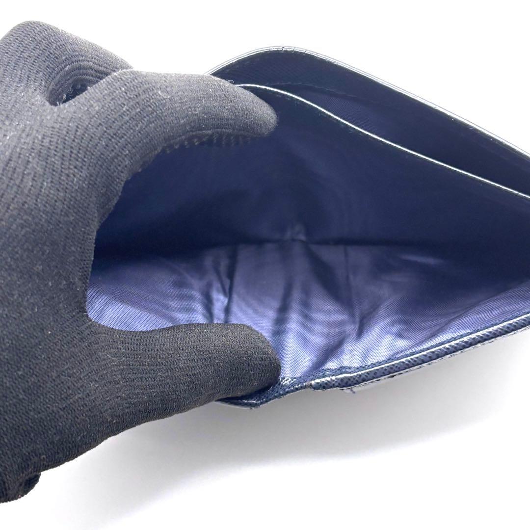 プラダ 折り財布 サフィアーノ レザー シャイン ロゴ ネイビー マルチカラー