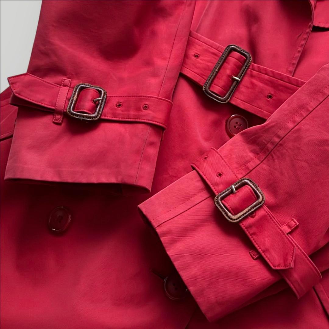 バーバリー☆トレンチコート ミドル丈 ノバチェック ベルト ライナー付 レッド