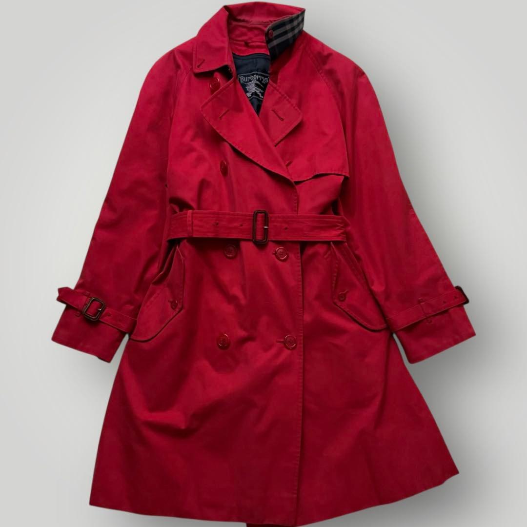 バーバリー☆トレンチコート ミドル丈 ノバチェック ベルト ライナー付 レッド