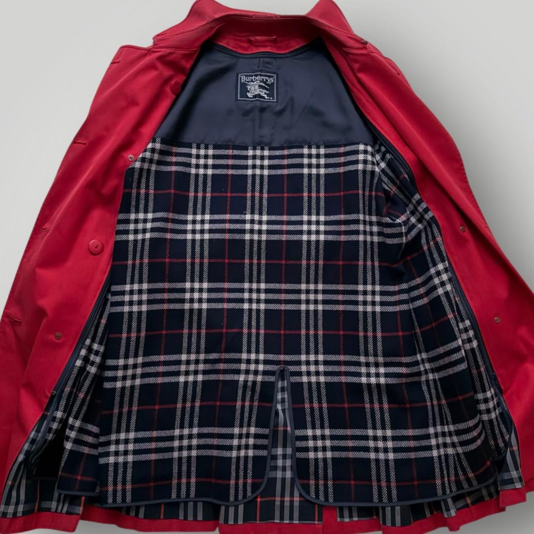 バーバリー☆トレンチコート ミドル丈 ノバチェック ベルト ライナー付 レッド