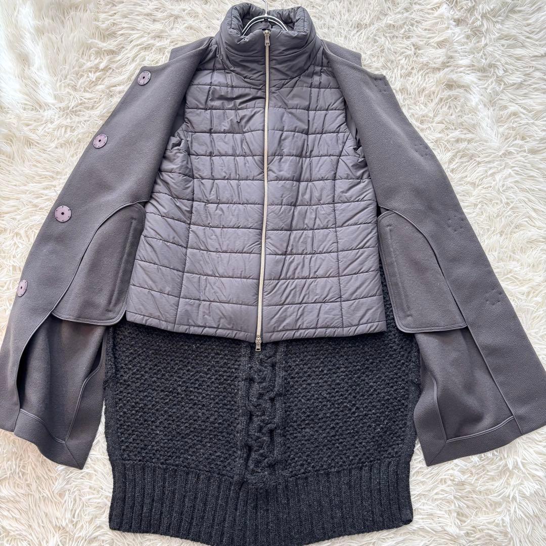美品✨ ヘルノ ダウンベスト 異素材 ケーブル ダブルジップ ウールニット 中綿