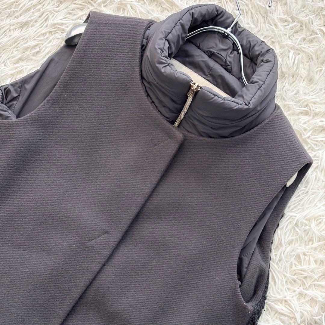 美品✨ ヘルノ ダウンベスト 異素材 ケーブル ダブルジップ ウールニット 中綿