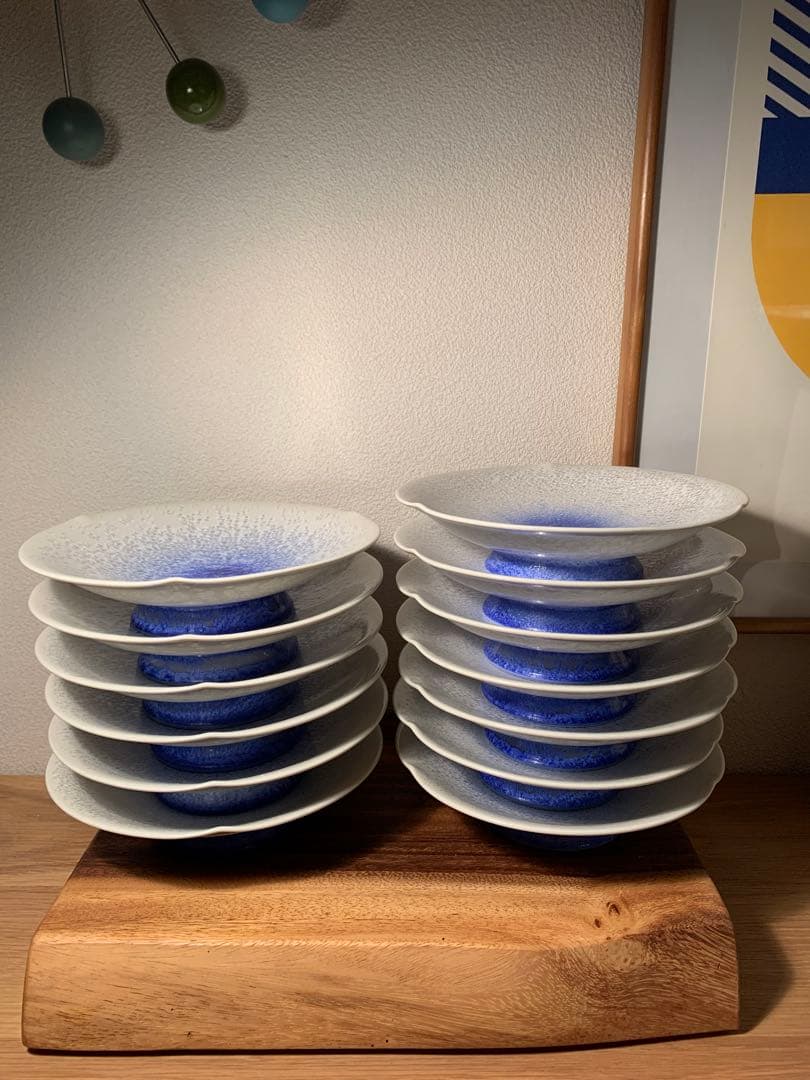 名工 馬場真右エ門 藍染水滴 藍染水滴 台皿 有田焼 真右ェ門窯 6枚