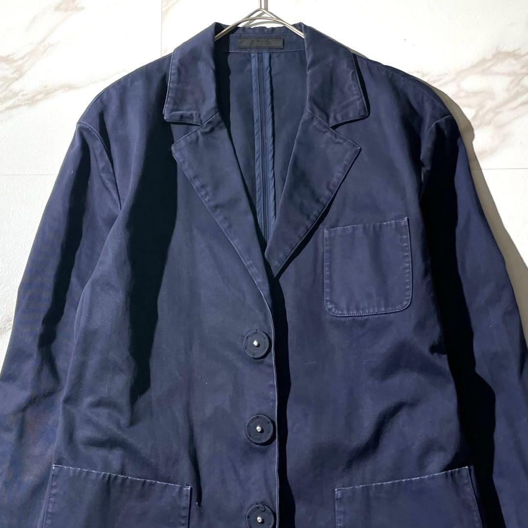 美品✨ PRADA チェスターコート デニム調 ネイビー 着丈102cm L