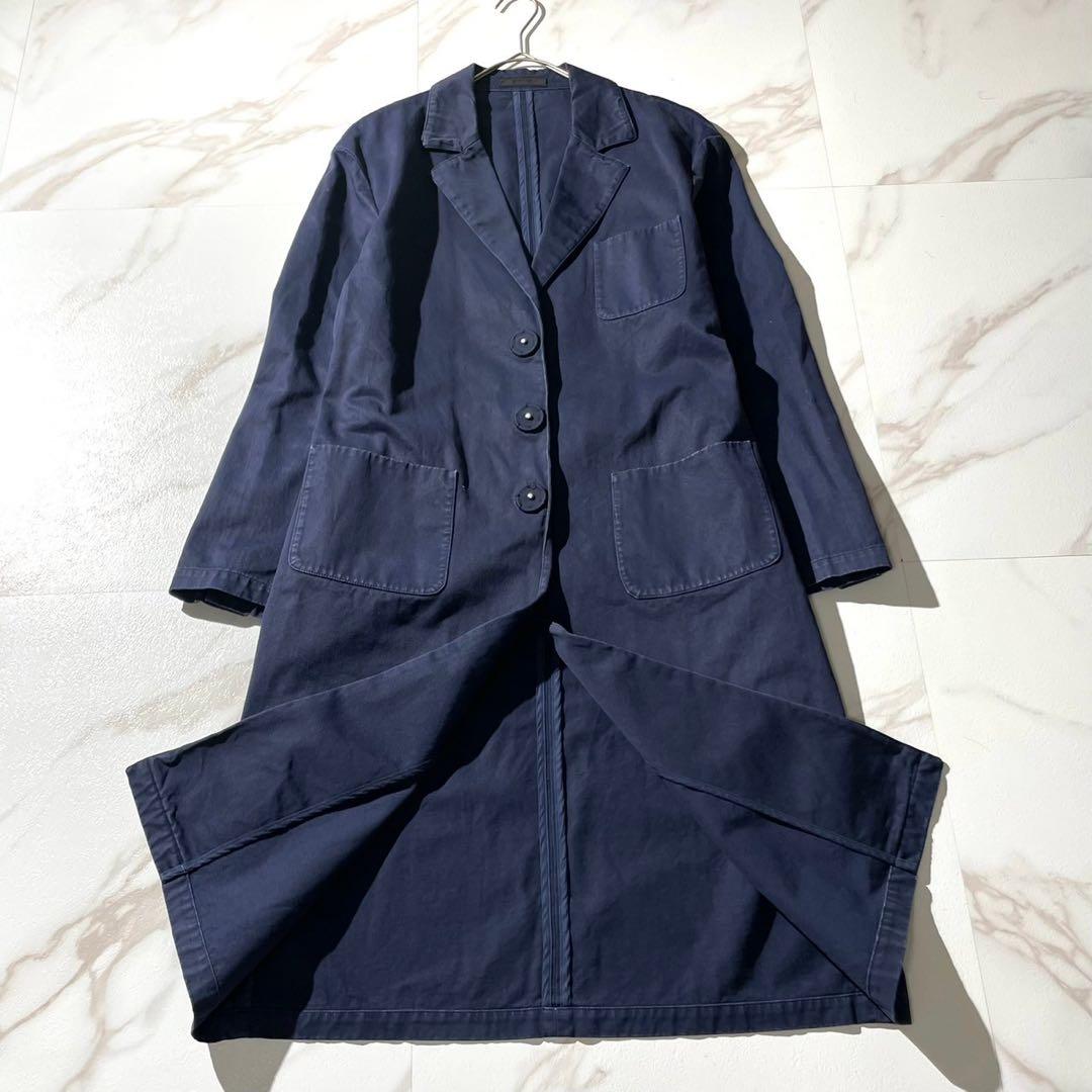 美品✨ PRADA チェスターコート デニム調 ネイビー 着丈102cm L