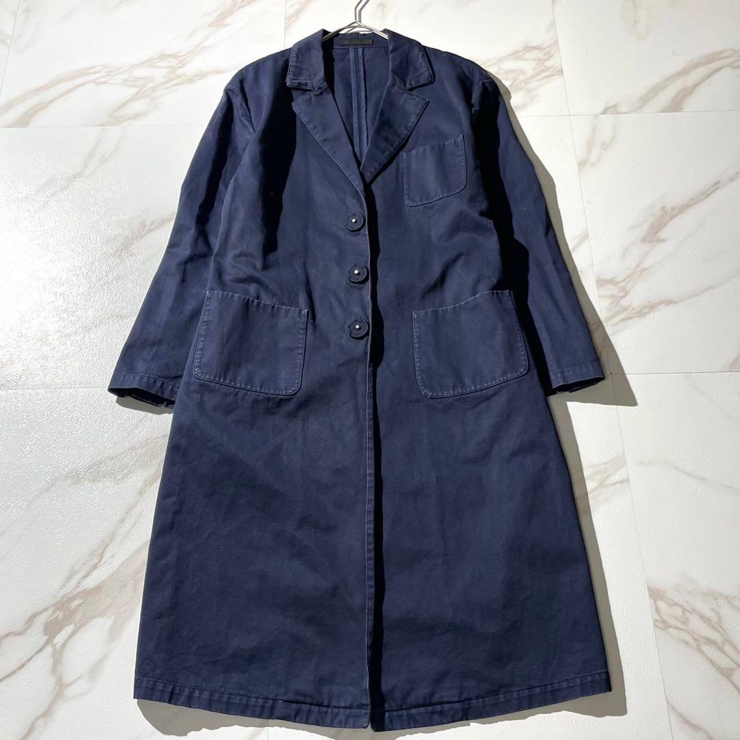 美品✨ PRADA チェスターコート デニム調 ネイビー 着丈102cm L