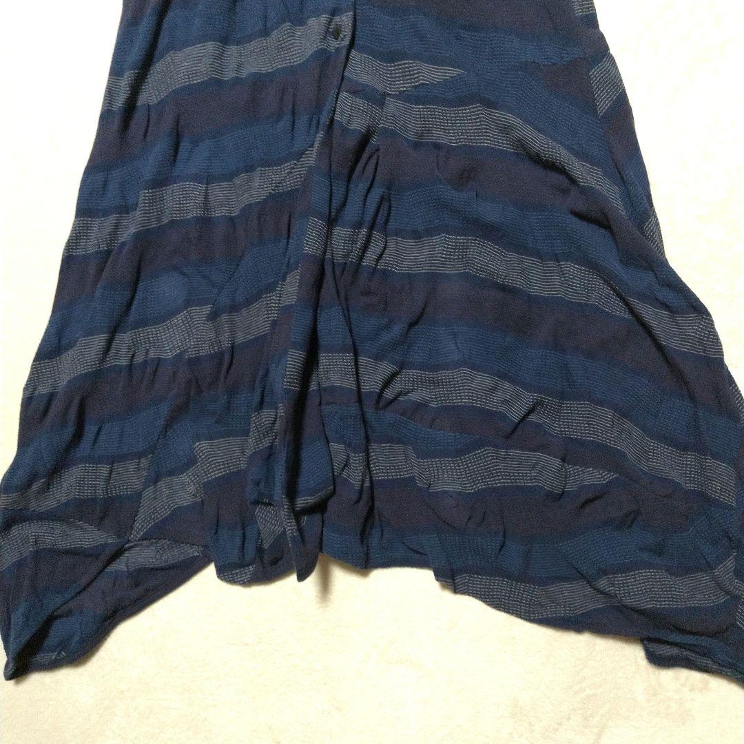 慈雨 変形 ロングジレ　ベスト　チュニック ジャガード織　 ブルー系　L