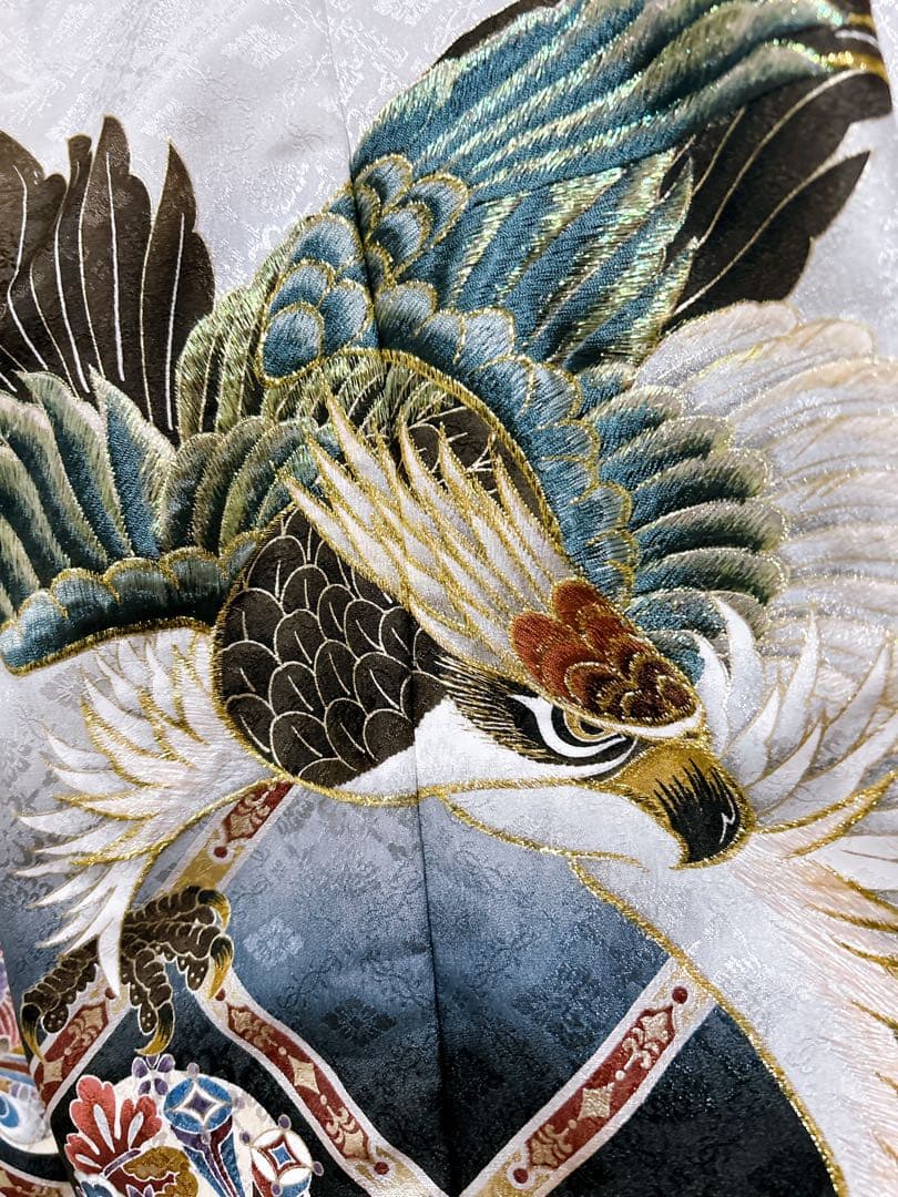 豪華刺繍入り♡七五三　5歳　男の子　フルセット　一式　縦縞袴　鷹　白系