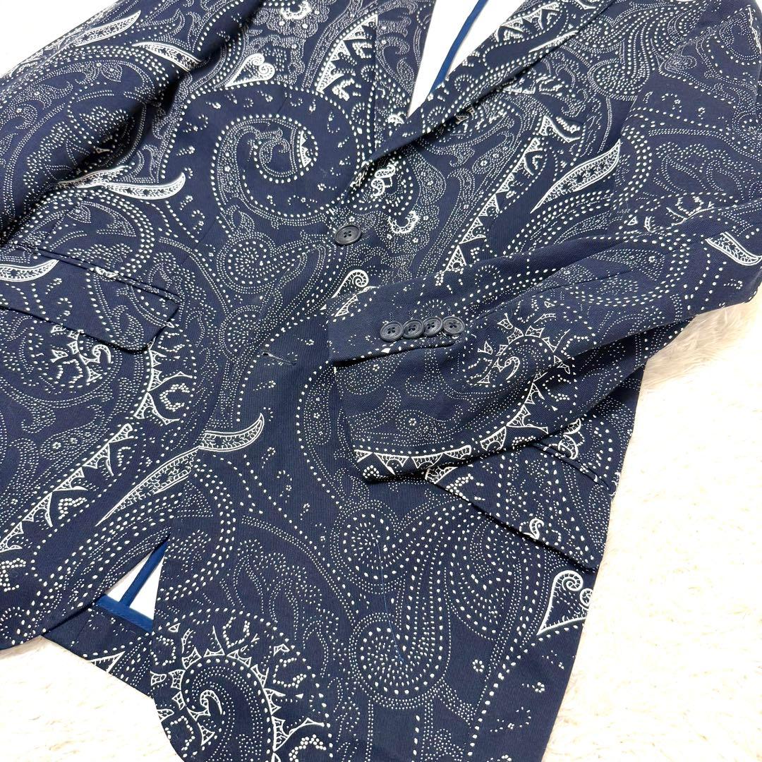 未使用品　エトロ　テーラードジャケット　ペイズリー柄　ネイビー　48 コットン