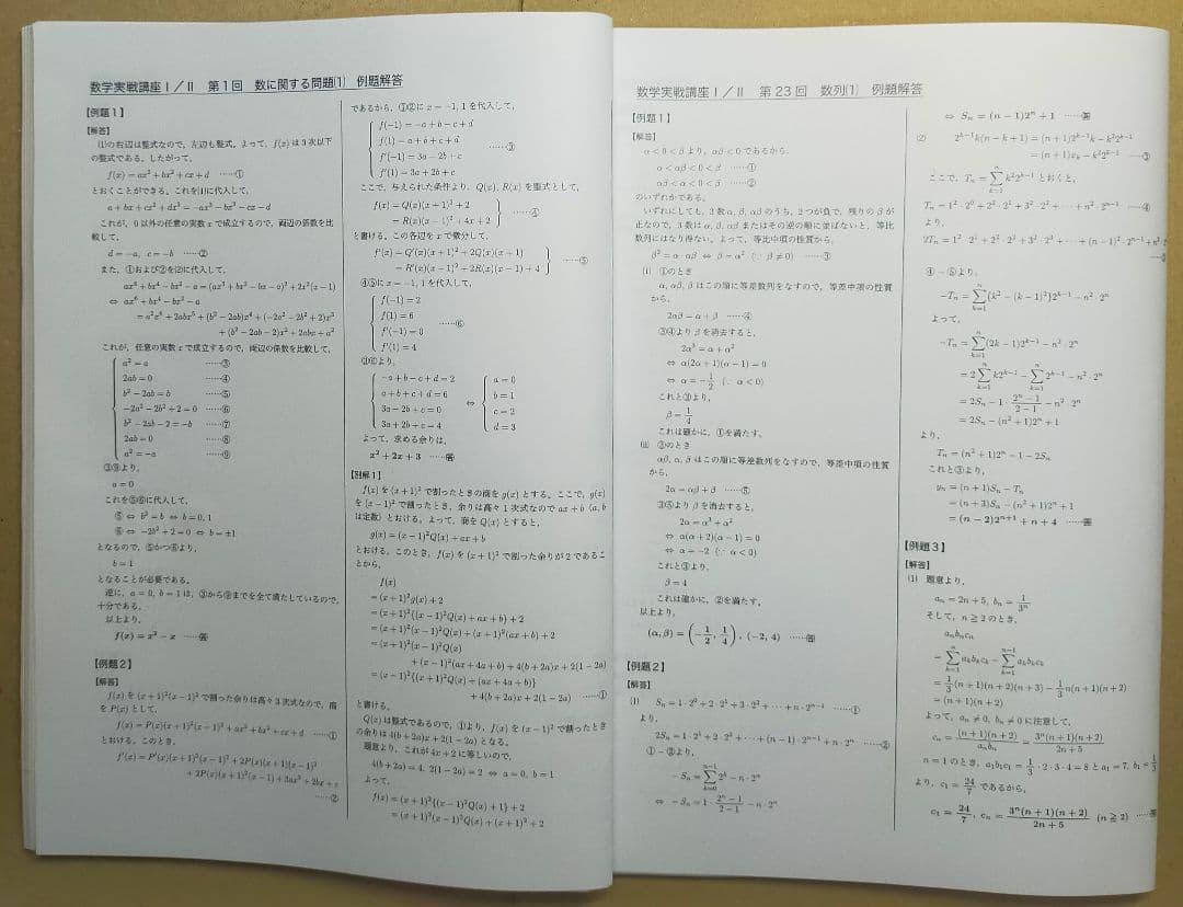 鉄緑会　高2　数学　実戦講座　例題解答　プリント　フルセット　43回
