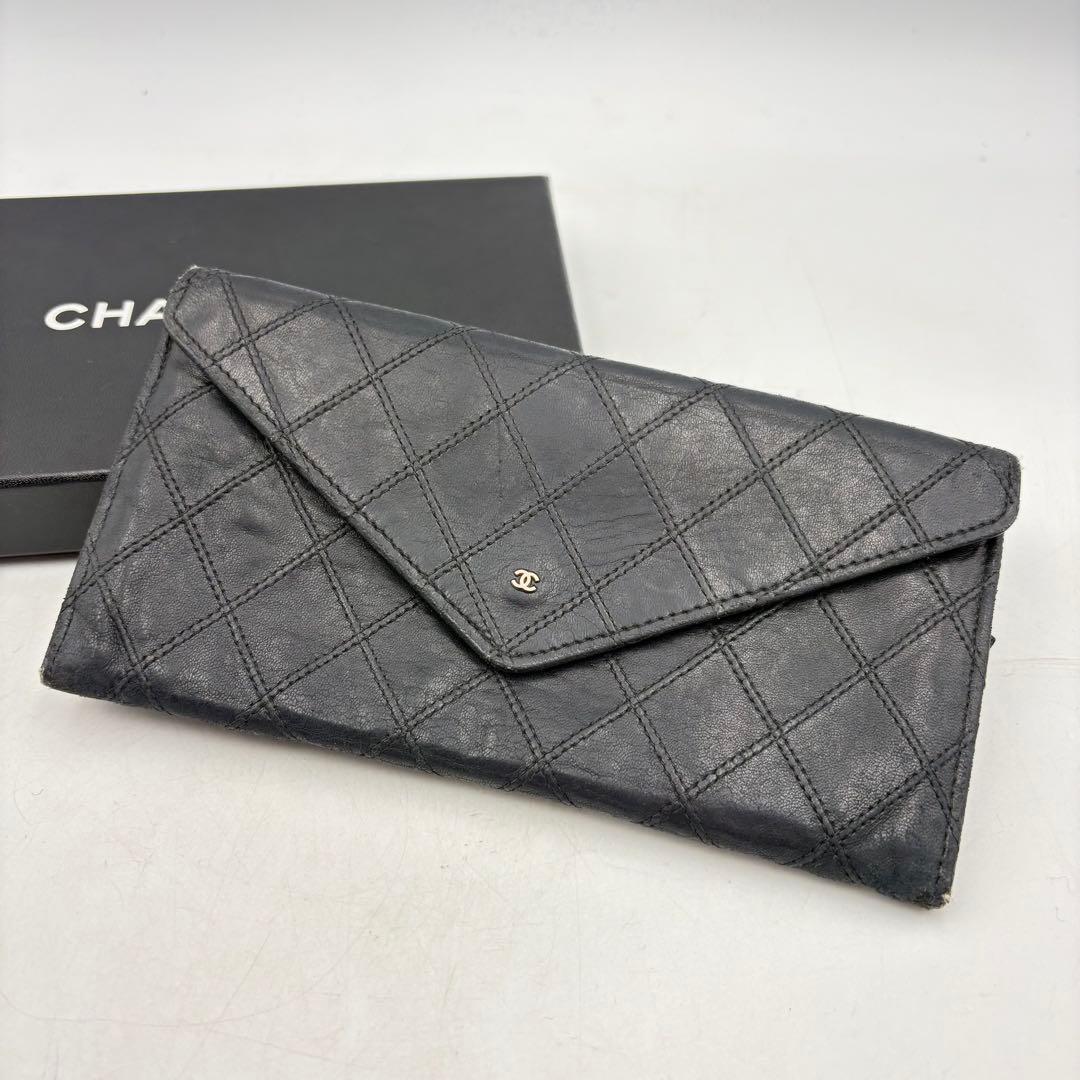 シャネル ビコローレ 長財布 ラムスキン ブラック 1017-S7096s