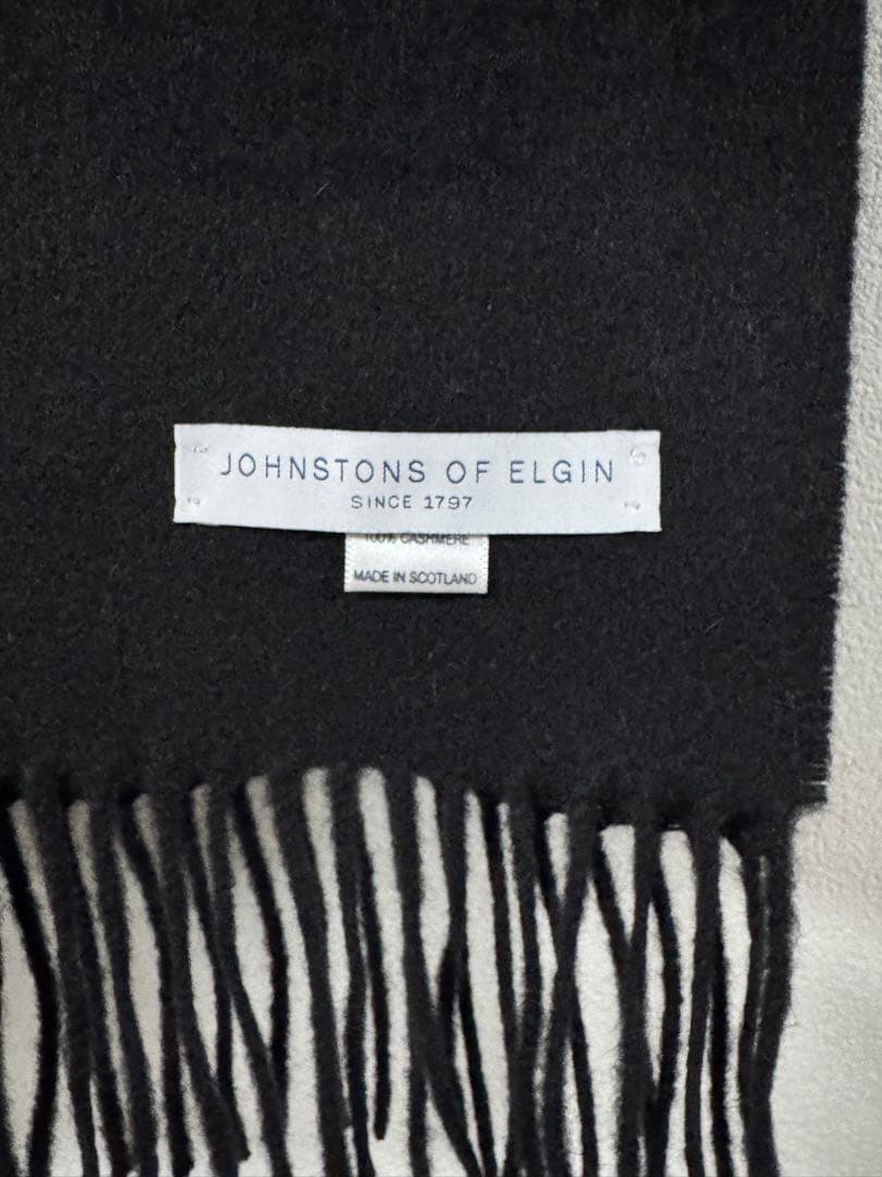 まもなくセール終了　ジョンストンズ　カシミヤ　黒　ブラック　マフラー