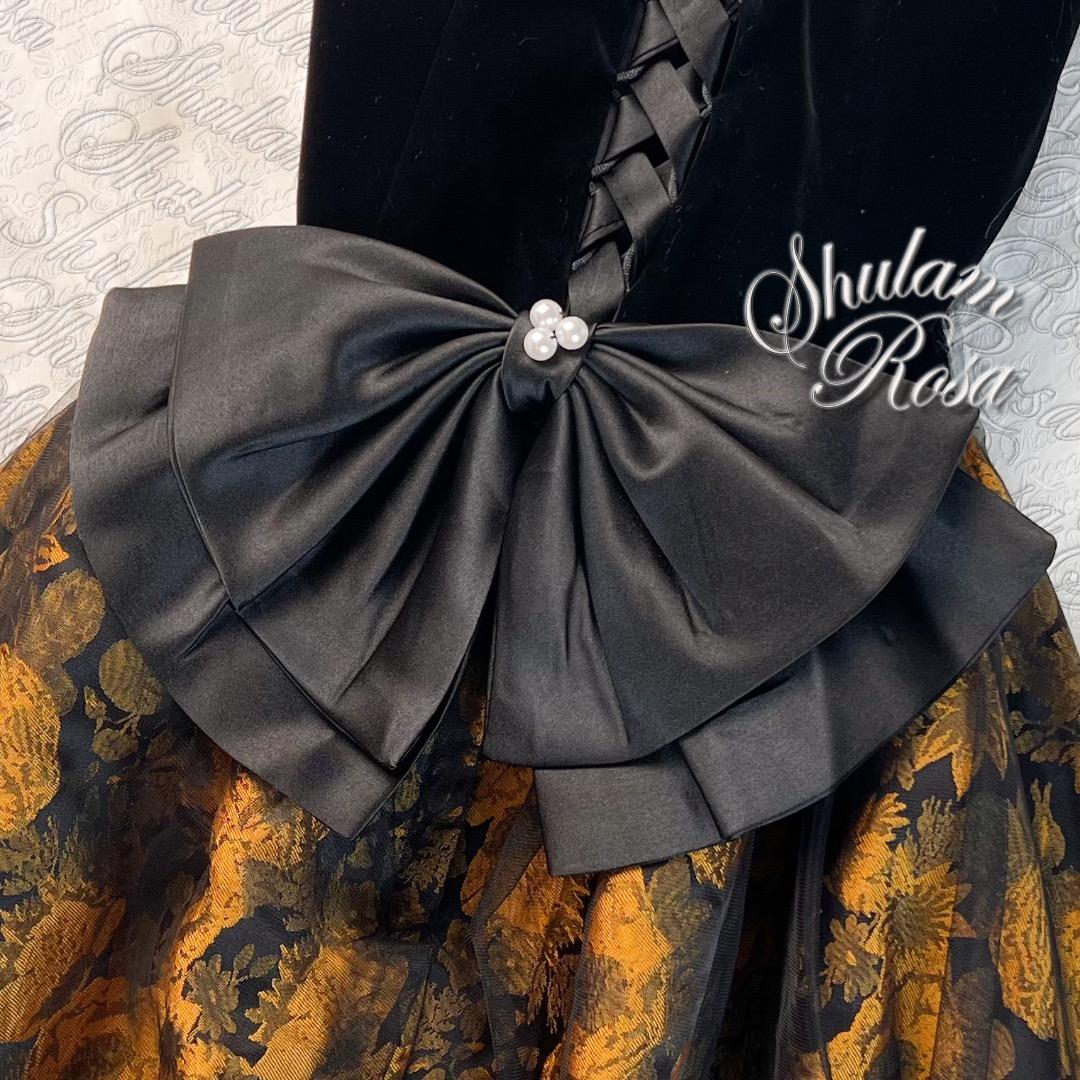 Sサイズ　専用　　アンティークゴールドの気品♡編み上げリボンイブニングドレス♡L