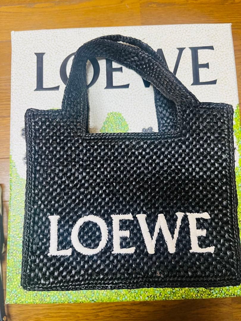LOEWE ラフィアフォントトートミニ（ブラック）