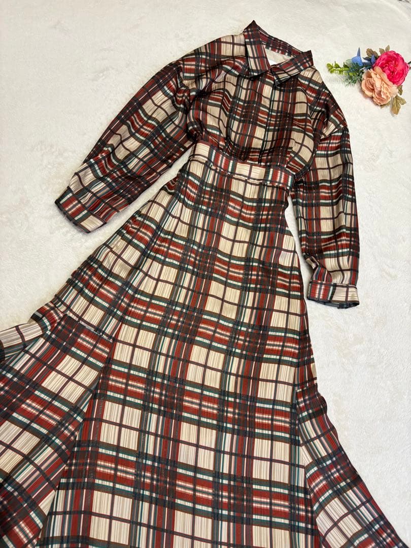 AMERI 夏帆さん着用　チェック　フレア　ロングワンピース　長袖　アメリ