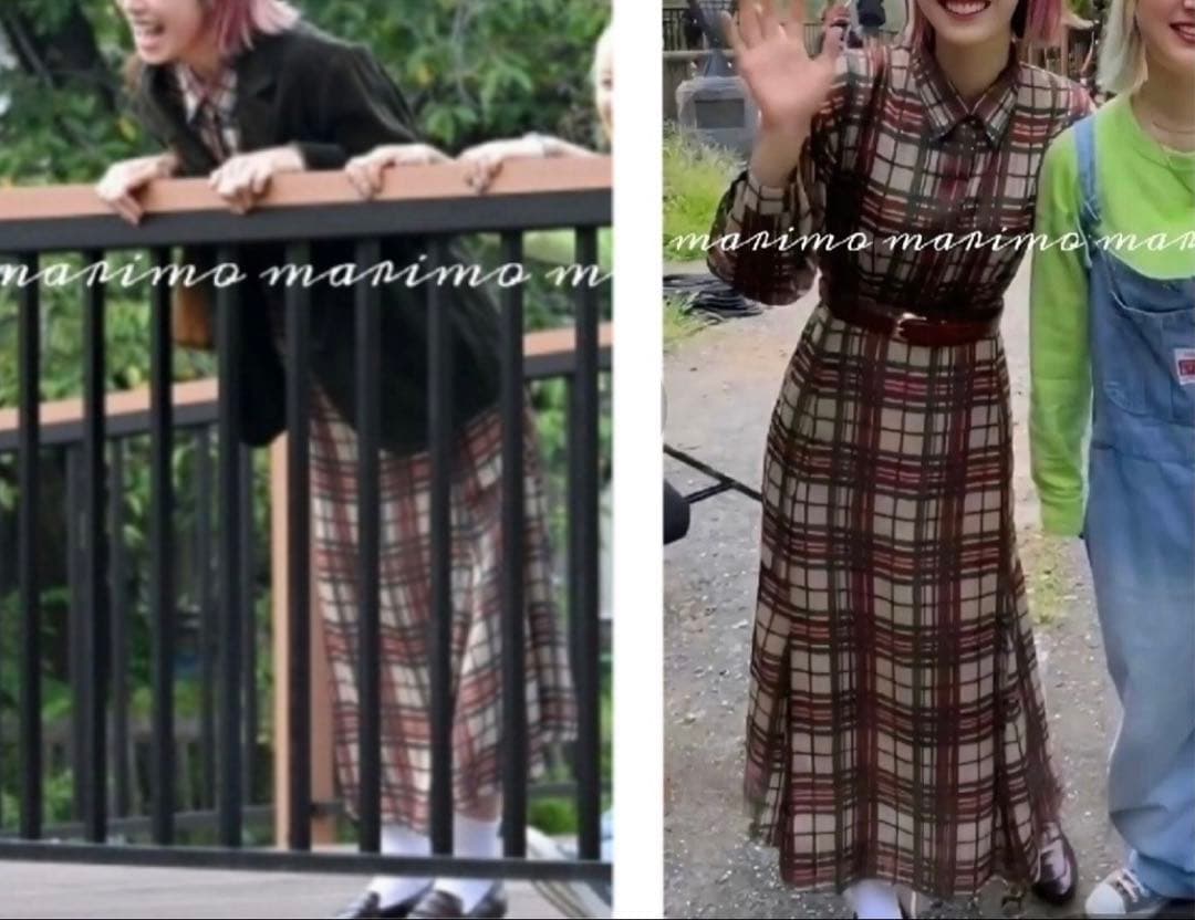 AMERI 夏帆さん着用　チェック　フレア　ロングワンピース　長袖　アメリ