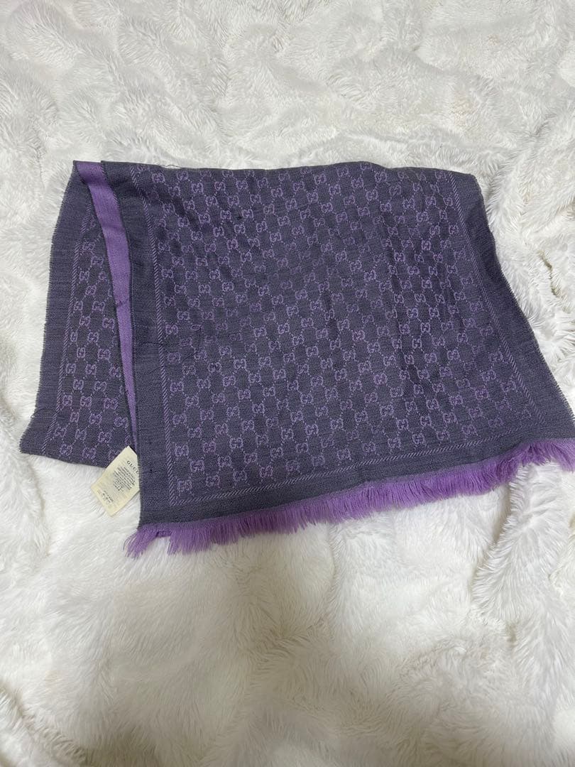 GUCCI グッチ GG柄 リバーシブルマフラー グレーパープル