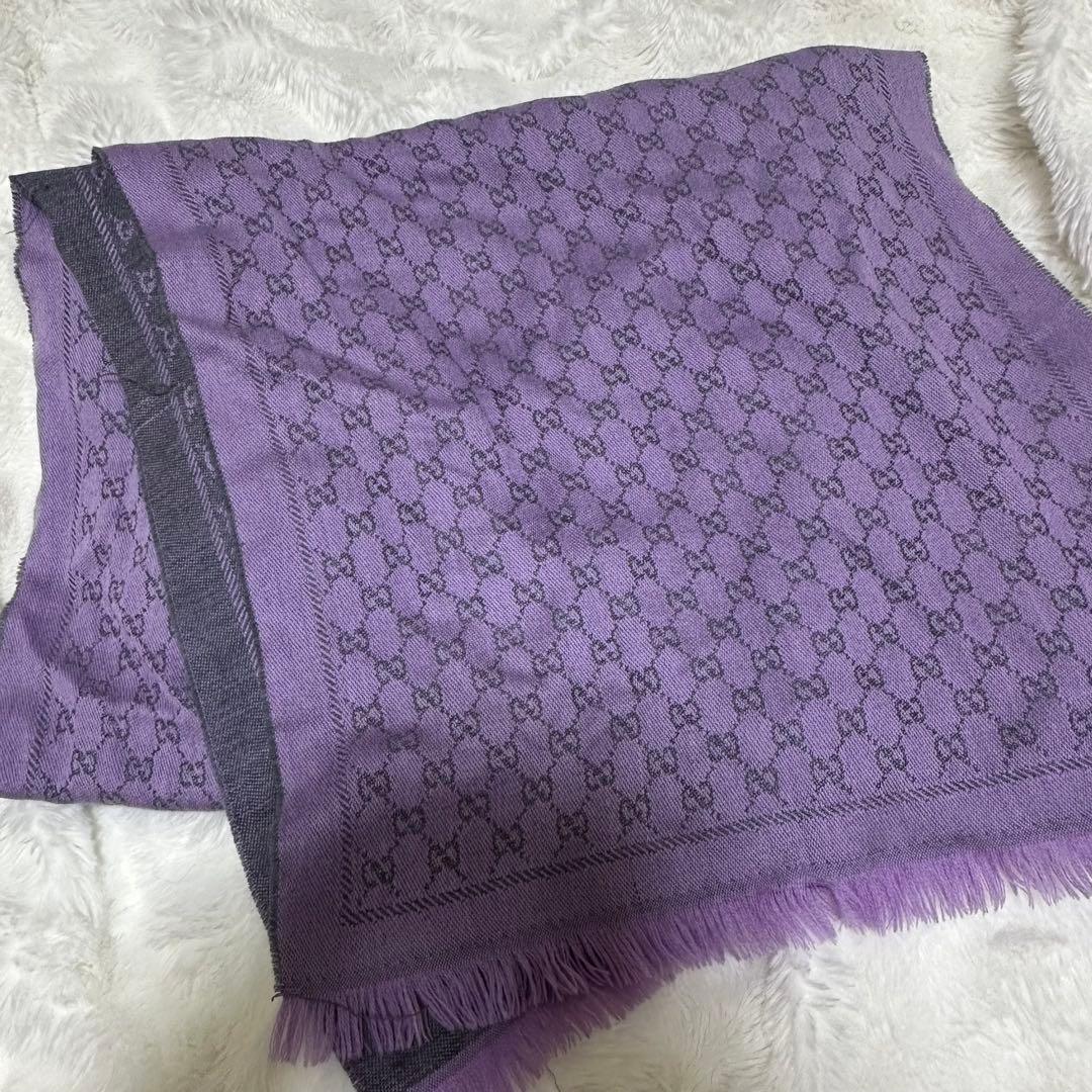 GUCCI グッチ GG柄 リバーシブルマフラー グレーパープル