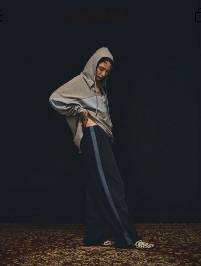 papier Prime line pants /navy×blue