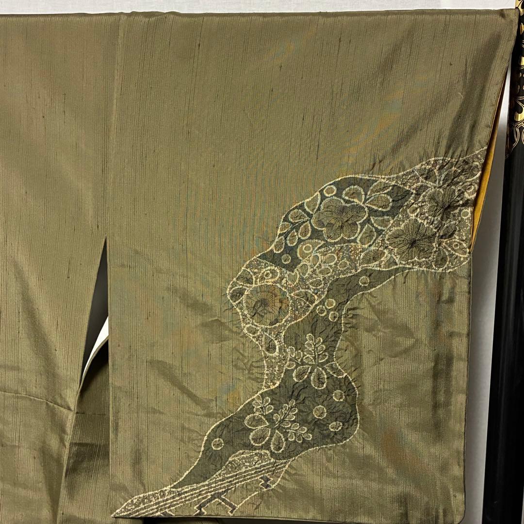 D39 訪問着 紬 辻ヶ花 絞り 正絹 着物 袷