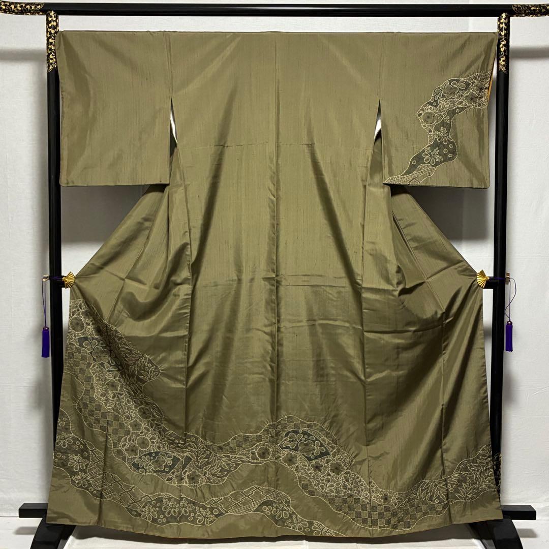 D39 訪問着 紬 辻ヶ花 絞り 正絹 着物 袷