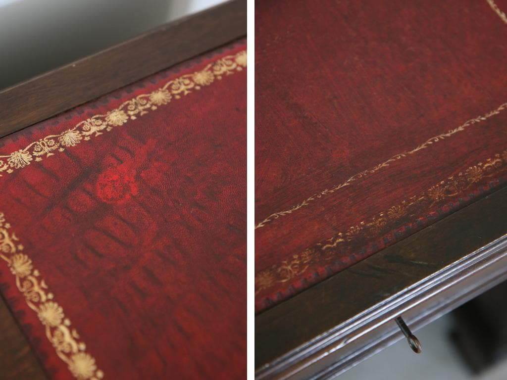 英国アンティーク木製両袖デスク/勉強机/テーブル/飾り棚/オフィス事務89-93