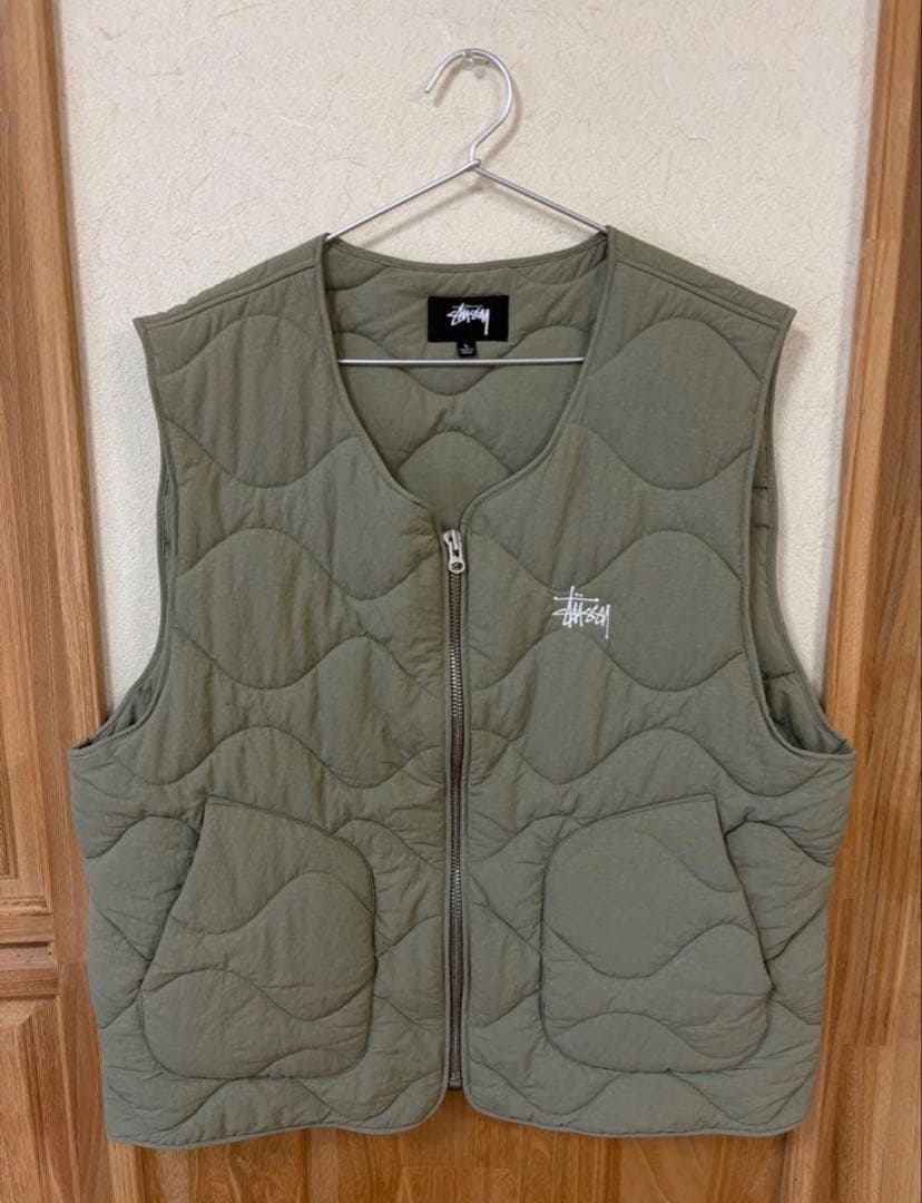 stussy キルティングベスト Lサイズ　オリーブ　緑