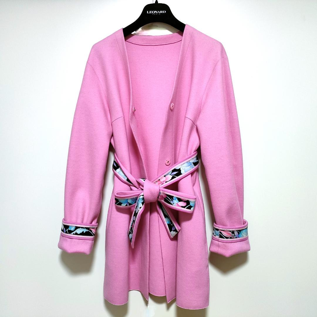 近年❤️レオナール コート❤️38 40 42 ピンク ハ ーフコート❤️大きめ