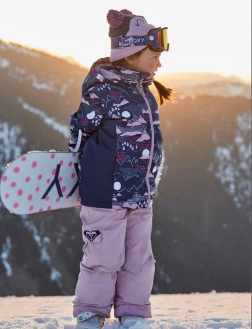ロキシー　キッズ　スキーウェア　上下　グローブ　猫耳、耳当て付きニット帽　計5点