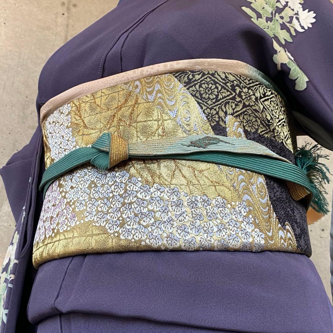 正絹　訪問着　童子柄　落款　一つ紋　紫系　袷