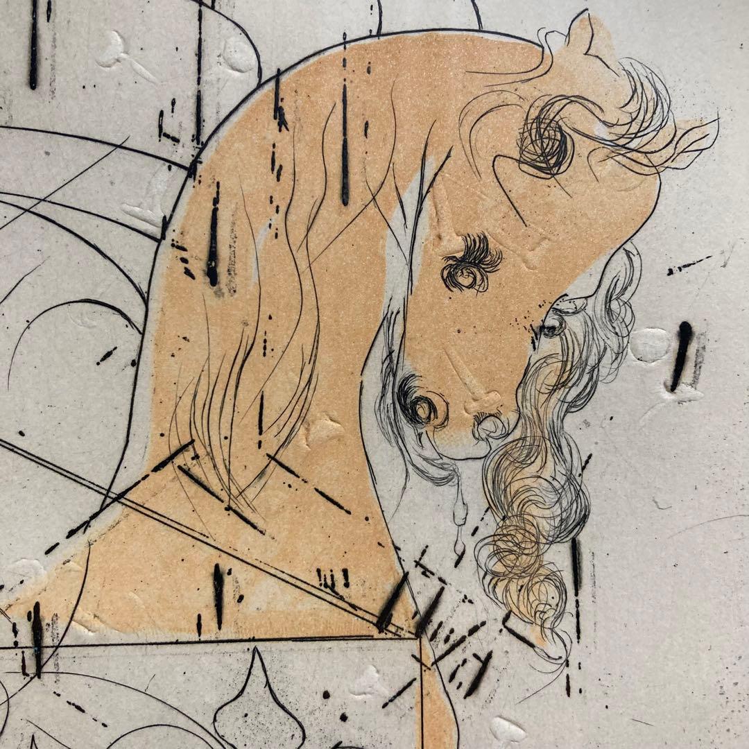 【真作】サルバドール・ダリ エッチングに手彩色 直筆サイン 額装 絵画 版画