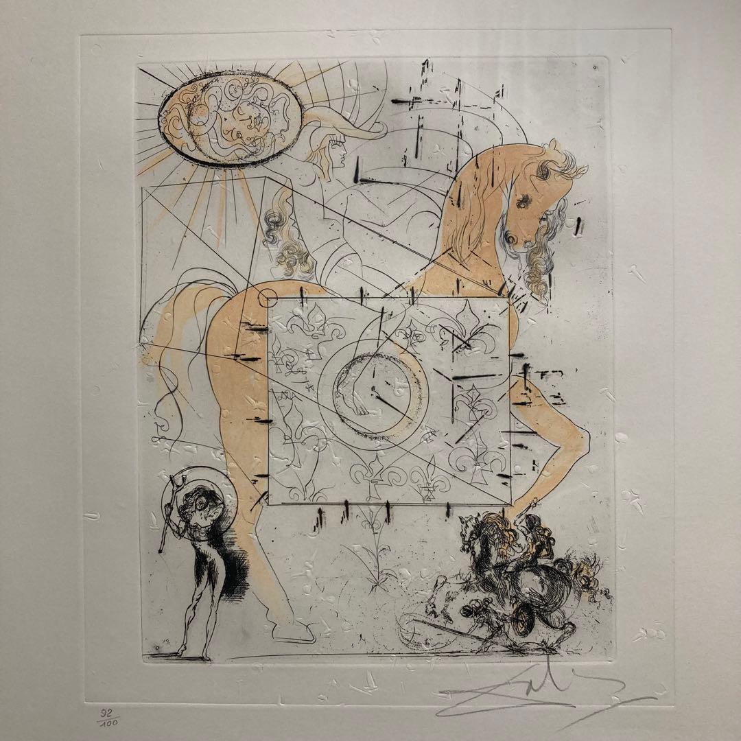【真作】サルバドール・ダリ エッチングに手彩色 直筆サイン 額装 絵画 版画