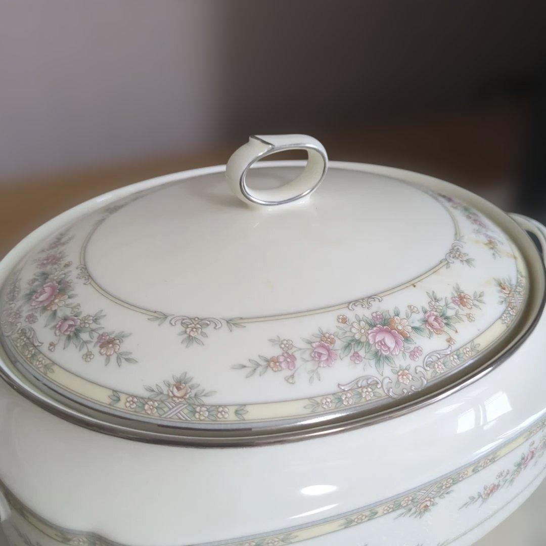 Noritake キャセロール　 蓋付ボウル　 シェナンドー　薔薇　銀縁