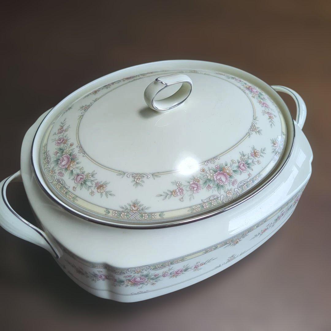 Noritake キャセロール　 蓋付ボウル　 シェナンドー　薔薇　銀縁