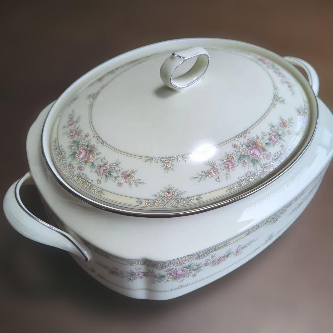 Noritake キャセロール　 蓋付ボウル　 シェナンドー　薔薇　銀縁