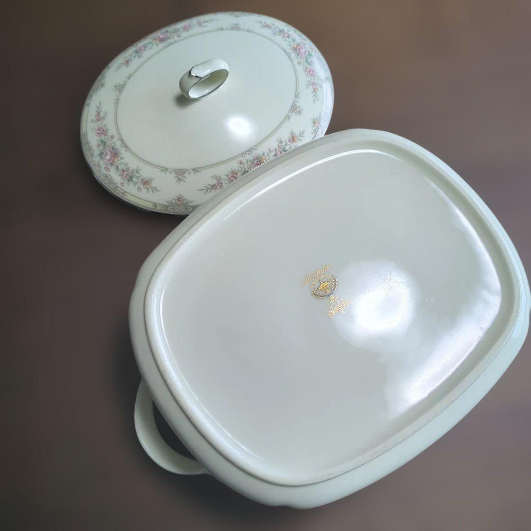 Noritake キャセロール　 蓋付ボウル　 シェナンドー　薔薇　銀縁