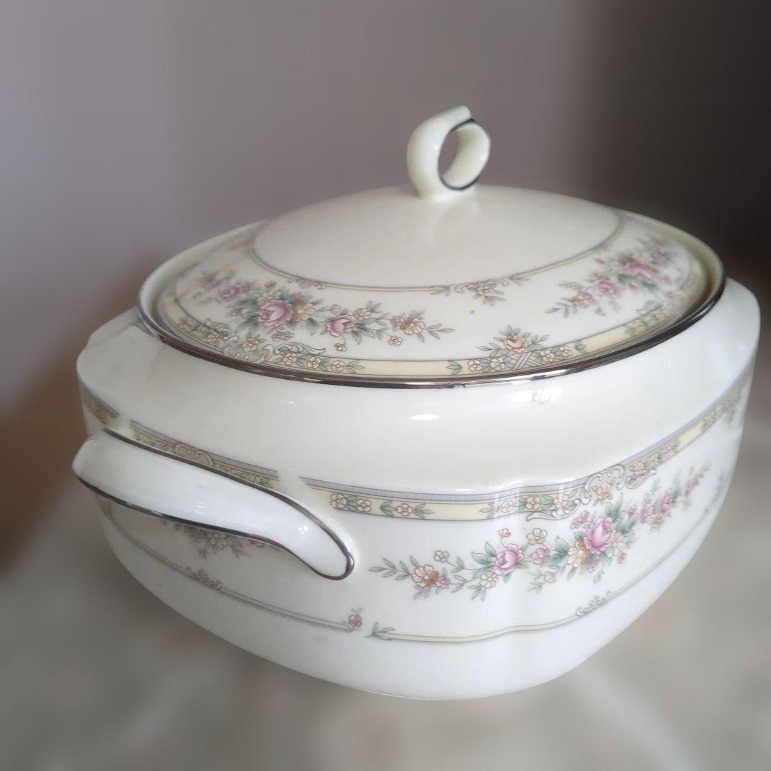 Noritake キャセロール　 蓋付ボウル　 シェナンドー　薔薇　銀縁